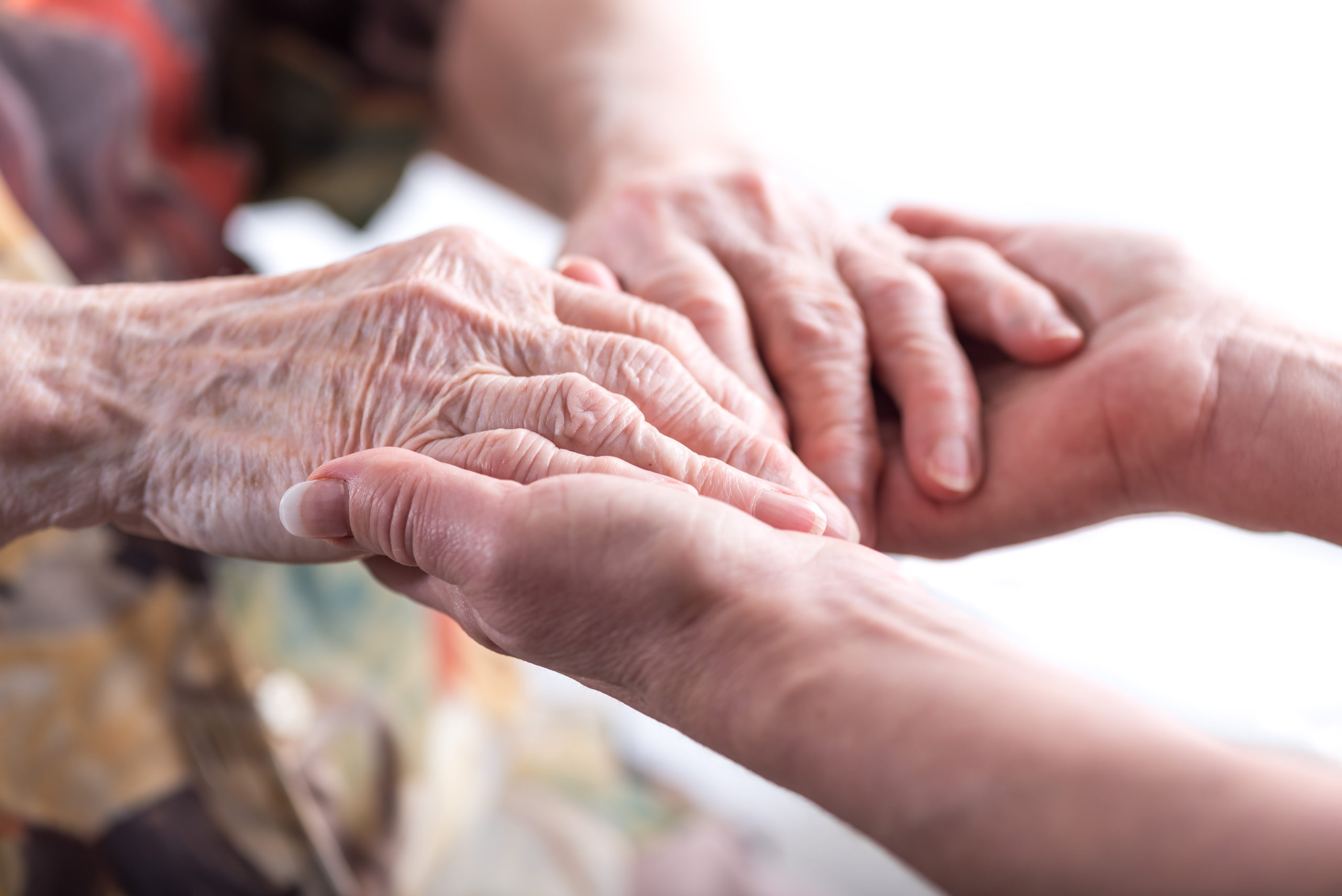 Hands of young woman holding the hands of an elderly person